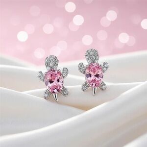 Pink Crystal Turtle Stud Earrings - Women Jewelry